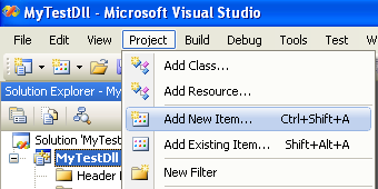 Creating a Simple Dynamic-Link Library (DLL) Example: Invoking the Add New Item menu