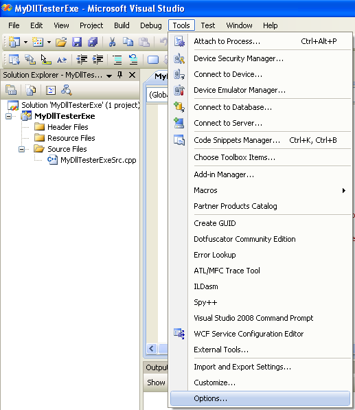 Using Load-Time Dynamic Linking Example: Invoking the Visual studio Options menu