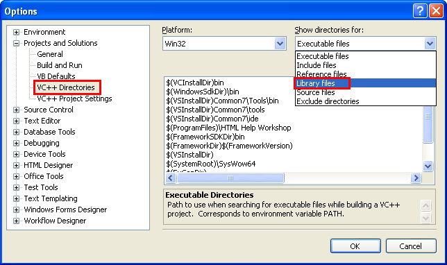 Using Load-Time Dynamic Linking Example: Setting additional libraries file for the Visual C++ project