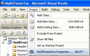 Using Load-Time Dynamic Linking Example: Invoking the Visual C++ project's properties page