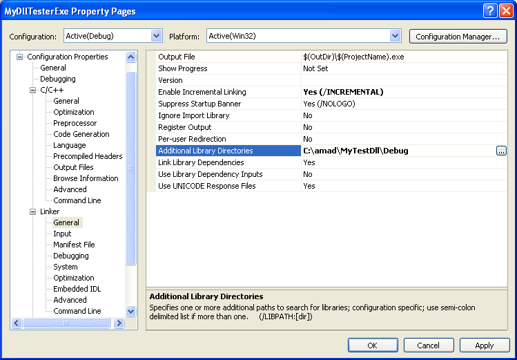 Using Load-Time Dynamic Linking Example: The additional library directories path