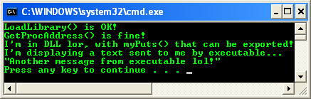 Using Run-Time Dynamic Linking Program Example: A sample console program output in action