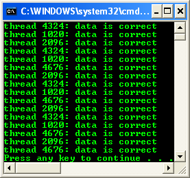 Using Thread Local Storage in a Dynamic-Link Library EXE Program Example: A sample console program output in action