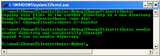 Retrieving and Changing File Attributes Program Example: A sample console program output in action 1