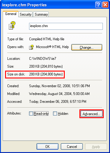 The file size on disk
