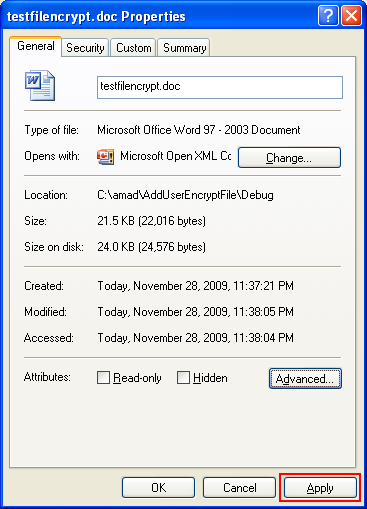 Adding Users to an Encrypted File Program Example: Encrypted file's size