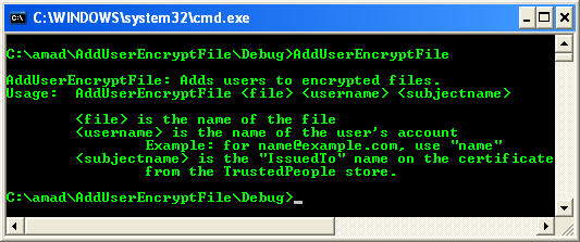 Adding Users to an Encrypted File Program Example: Running the program example without any argument