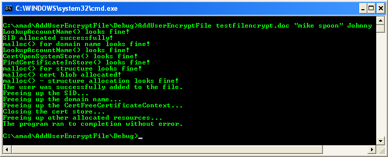 Adding Users to an Encrypted File Program Example: Adding new user (with certificate) to the encrypted file