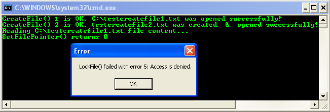 Appending One File to Another File Program Example: The LockFile() error