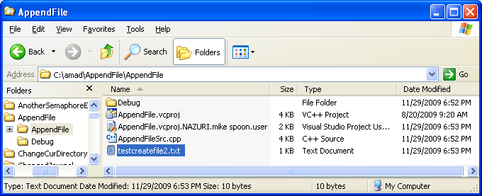 Appending One File to Another File Program Example: The second file was successfully created!