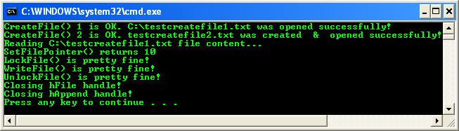 Appending One File to Another File Program Example: A sample console program output in action, running it for the second times - no more error