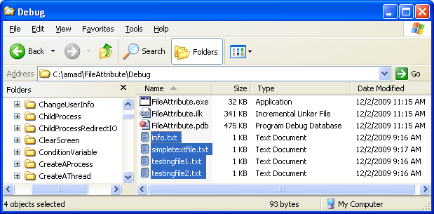 Retrieving and Changing File Attributes: Creating some test files for testing