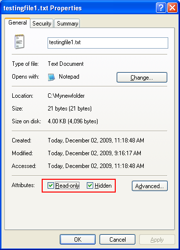 The file attributes have been changed