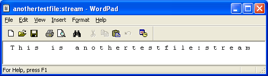 The stream displayed using Wordpad