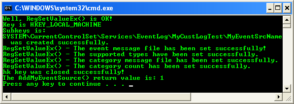 Creating the Registry Subkey and Value Program Example: Creating new Win32 C++ console application project in Visual C++ .NET
