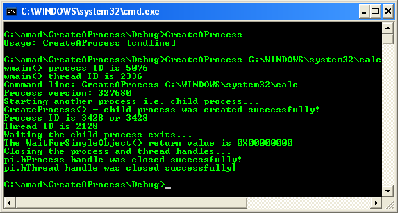 Creating processes code example: Spawning new process (thread)