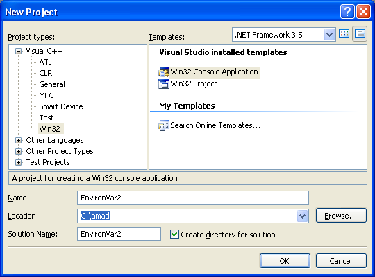 Environment Variables: Program Example 2 - Creating new Win32 C++ console application project in Visual C++ .NET